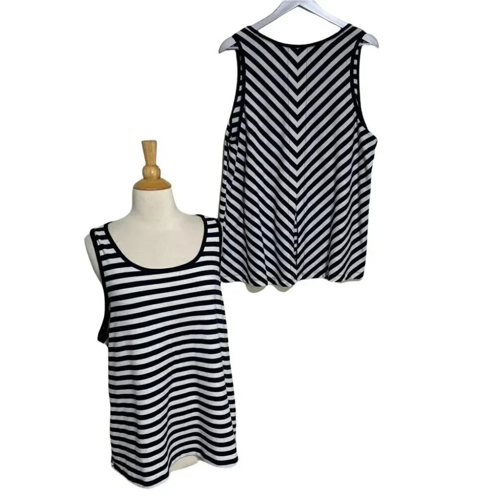Time and Tru 3X 2 black &‎ white striped sleeveless tunics